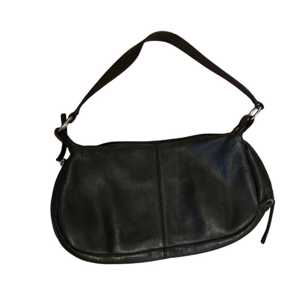 Women Hobo International Black Pebbled Leather Shoulder Bag Purse Zip Top